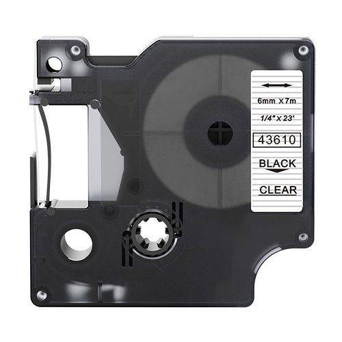 Ruban adhésif compatible Dymo 43610, noir sur transparent, 6 mm