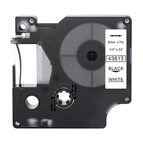 Ruban adhésif compatible Dymo 43613, noir sur blanc, 6 mm