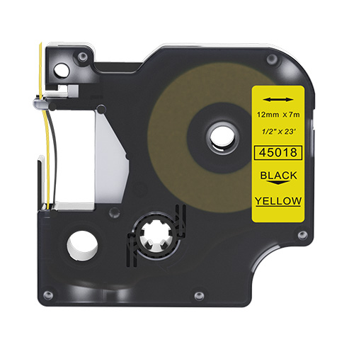 Ruban adhésif compatible Dymo 45018, noir sur jaune, 12 mm
