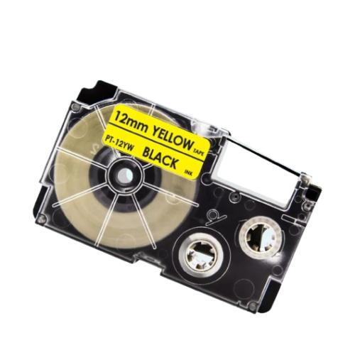 Ruban d'étiquettes compatible Casio XR-12YW, noir sur jaune, 12 mm